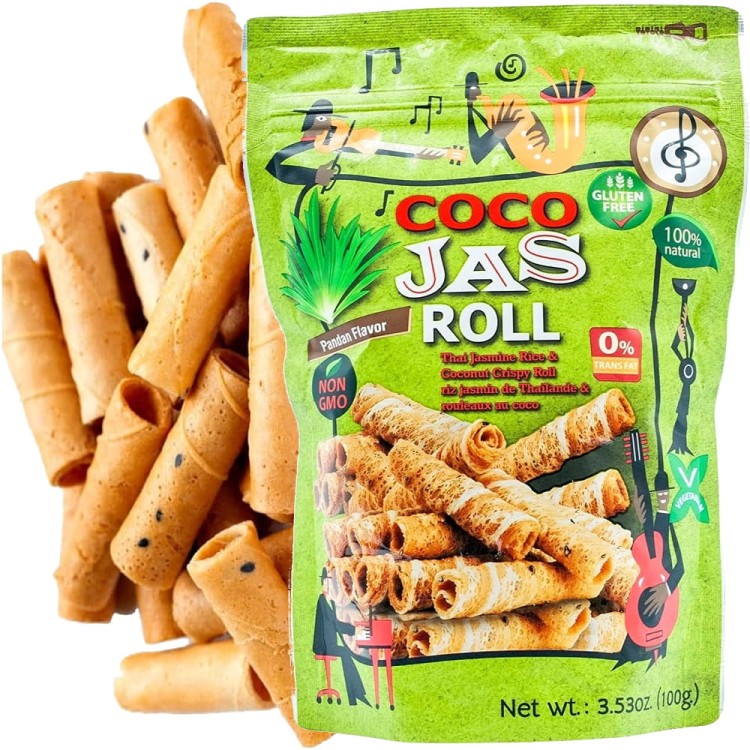 Kokosowo Ryżowe Chrupiące Rurki o Smaku PANDAN Bezglutenowe 100g COCO JAS ROLL