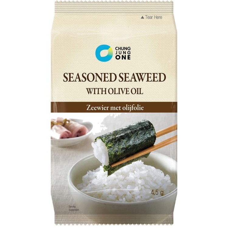 Koreańskie Nori Snacks Przekąska Chrupiące Wodorosty Prażone z Oliwą z Oliwek 4,5g CHUNG JUNG ONE