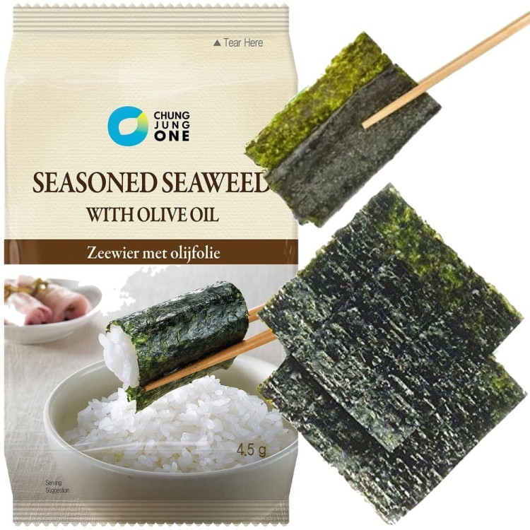 Koreańskie Nori Snacks Przekąska Chrupiące Wodorosty Prażone z Oliwą z Oliwek 4,5g CHUNG JUNG ONE