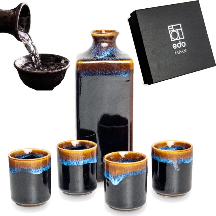 Czarno-Brązowy Ceramiczny Zestaw Komplet Do Podawania Japońskiego Sake 450ml EDO JAPAN