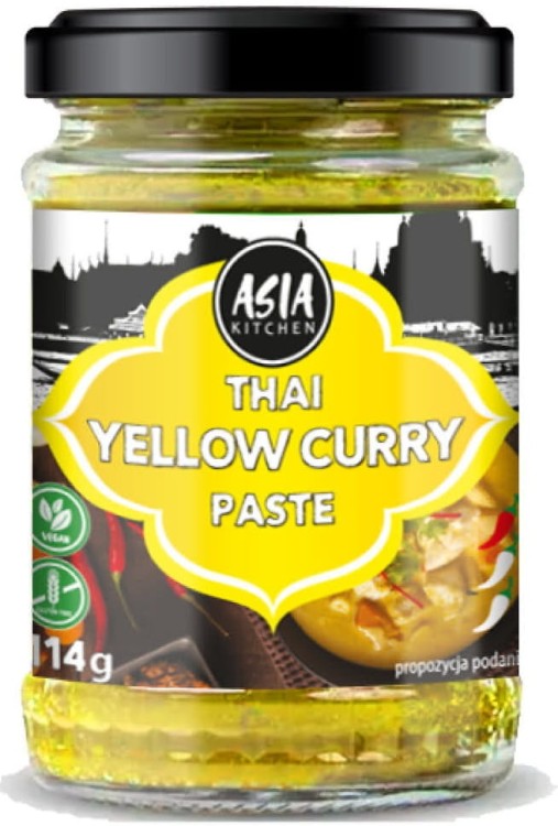 Średnio Ostra Tajska Żółta Pasta Curry Yellow Paste Słoiczek 114g ASIA KITCHEN