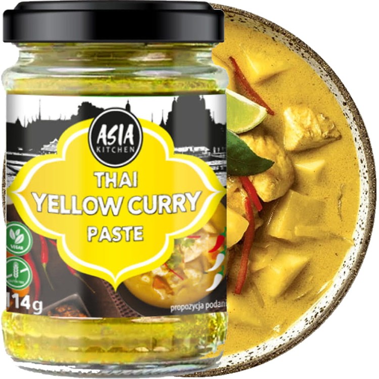 Średnio Ostra Tajska Żółta Pasta Curry Yellow Paste Słoiczek 114g ASIA KITCHEN