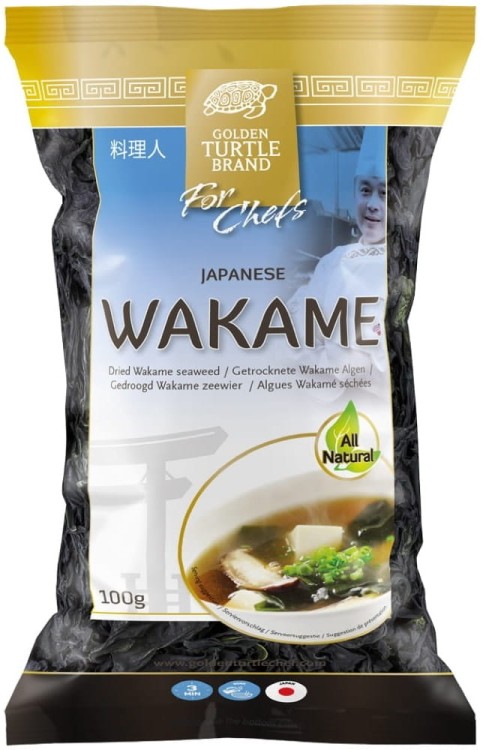 Suszone Wodorosty Algi Glony Japońskie WAKAME Cięte Do Zupy MISO 100g GTB GOLDEN TURTLE BRAND