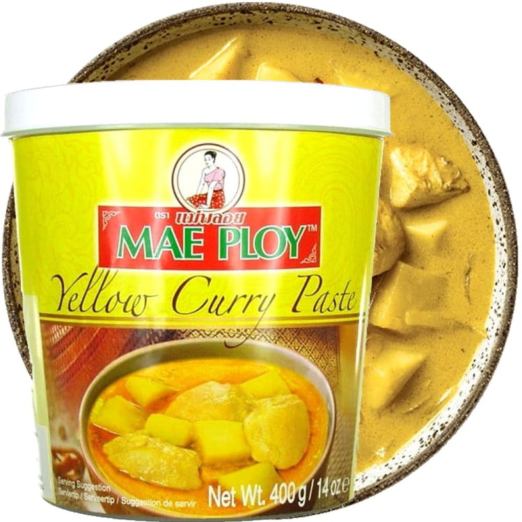 Żółta Tajska Pasta Curry Średnio Ostra Naturalna Jakość 400g MAE PLOY