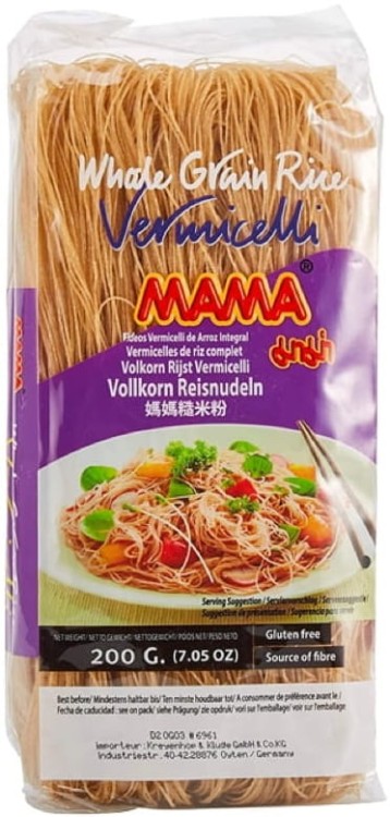 Tajski Makaron Ryżowy Brązowy Vermicelli Nitki Pełnoziarnisty Błonnik 200g MAMA
