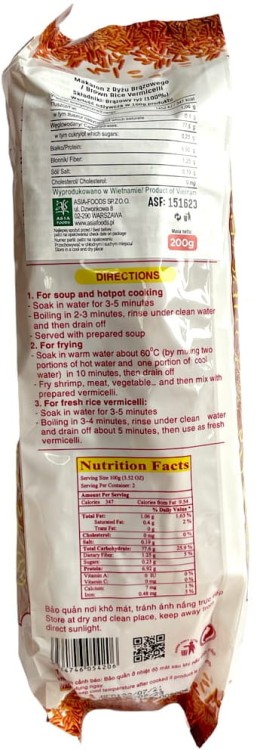 Wietnamski Makaron Ryżowy Brązowy Vermiceli Nitki Bez Glutenu 200g SA GIANG