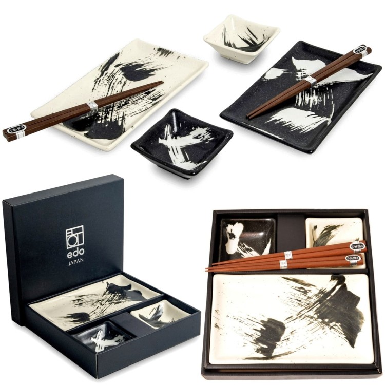 Zestaw Ceramiki Do Sushi Komplet Biało Czarny Ceramika Dla 2 Osób EDO JAPAN