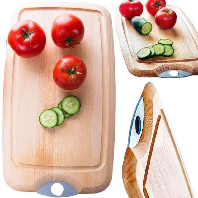 Prostokątna Drewniana Deska z Uchwytem Bukowa Frezem 36 x 20 x 1,9cm BREKA