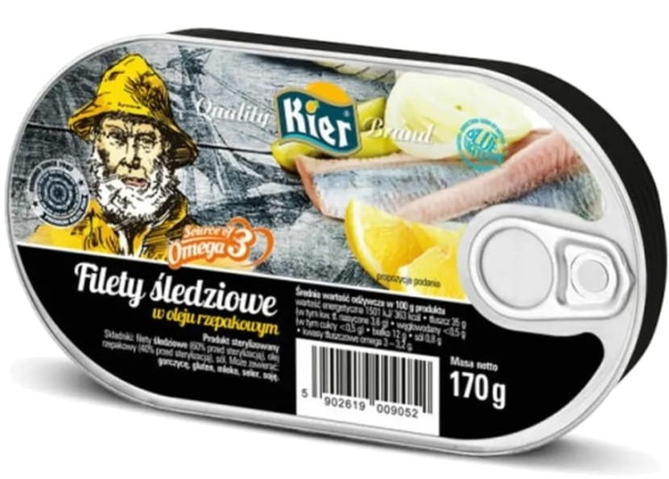 Filety Śledziowe w Oleju Roślinym Puszka Omega 3 Herring Fillets 170g KIER