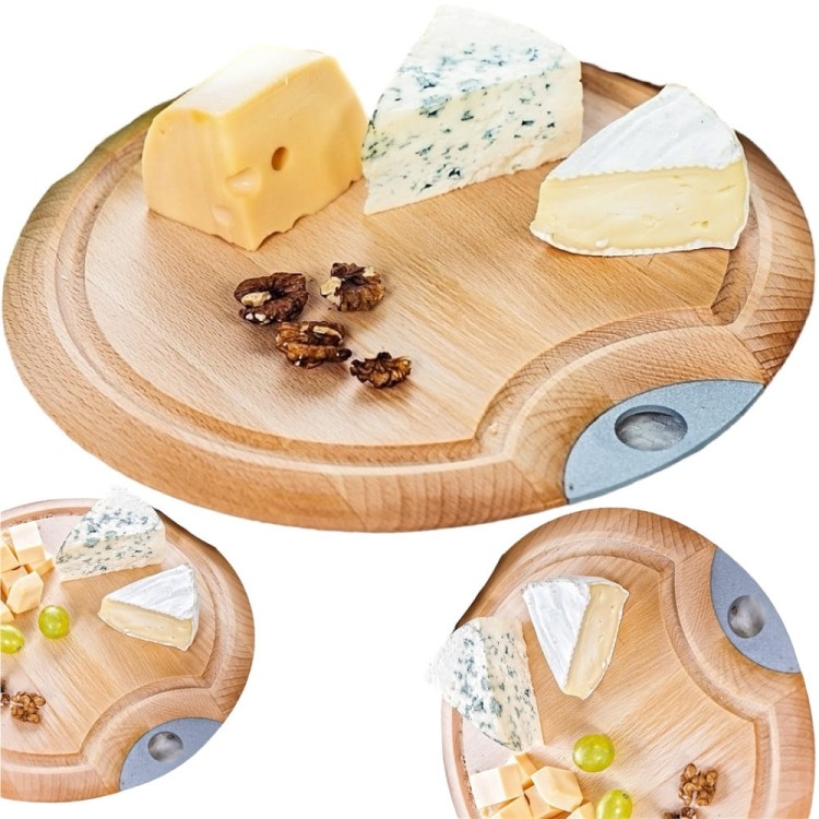 Okrągła Drewniana Deska z Uchwytem Bukowa z Frezem Premium 30 x 1,9cm BREKA