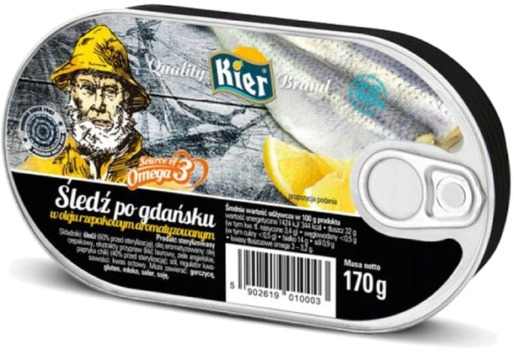 Śledź Po Gdańsku w Oleju Rzepakowym Aromatyzowanym w Puszce 170g KIER