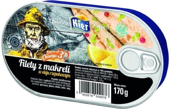 Filety z Makreli w Oleju Omega 3 Mackerel Fillets in Oil Puszka 170g KIER
