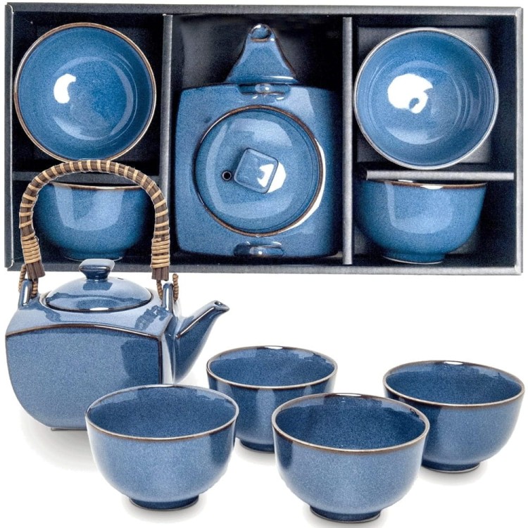 Japoński Elegancki Porcelanowy Niebieski Zestaw Do Herbaty 5 Elementów Dzbanek 600ml EMRO AZIATICA