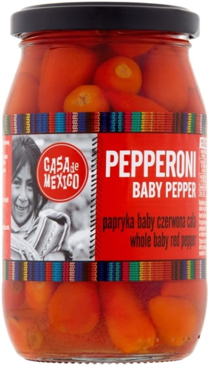 Papryka Pepperoni Czerwona Baby Całe Papryczki w Zalewie 325g CASA DE MEXIC