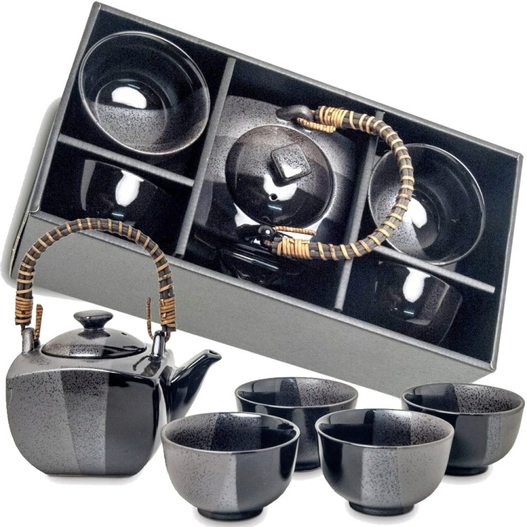 Japoński Elegancki Zestaw Do Herbaty Szaro Czarny 5 Elementów Dzbanek 600ml EMRO AZIATICA