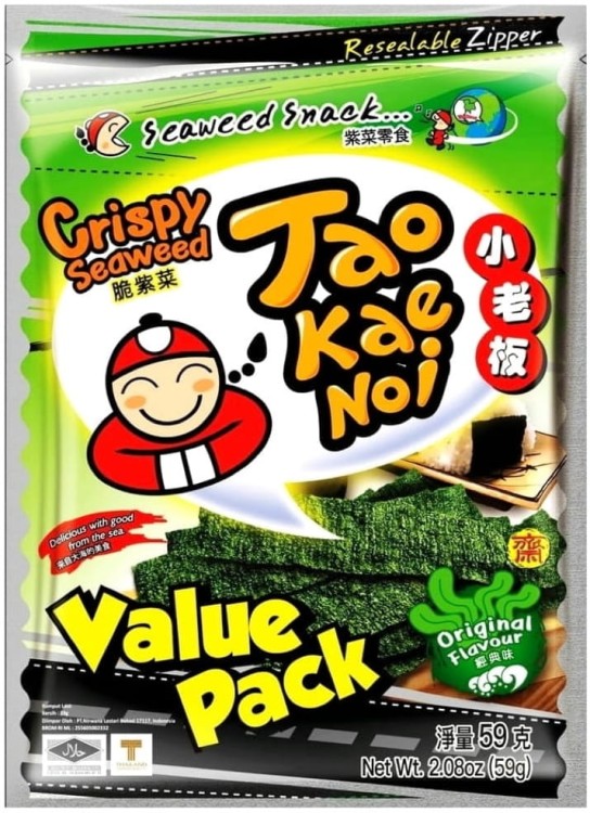 Tajskie Chrupiące Snacki z Glonów Wodorostów Nori Original BIG 59g TAO KAE NOI BRAND