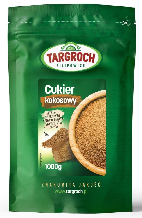 Naturalny Cukier Kokosowy Palmowy Zamiennik Cukru 100% 1kg 1000g TARGROCH