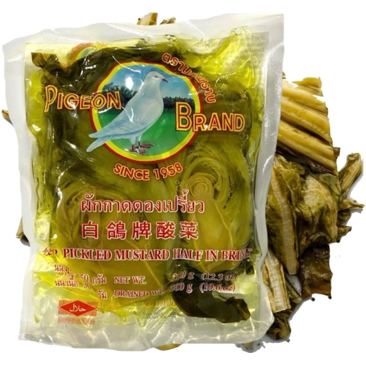 Tajskie Piklowane Kwaśne Liście Musztardowe w Solance 350g PIGEON BRAND