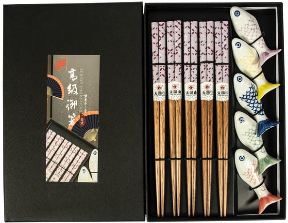 Zestaw Ciemnych Brązowych Pałeczek z Podstawką Rybki w Pudełku 5 Par Golden Turtle