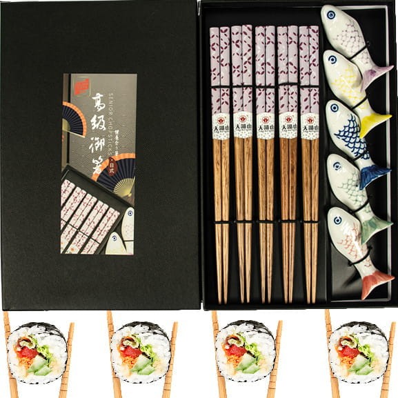 Zestaw Ciemnych Brązowych Pałeczek z Podstawką Rybki w Pudełku 5 Par Golden Turtle