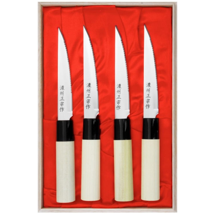 Satake Megumi 420J2 Japoński Zestaw 4 Noży Do Steków w Drewnianym Etui