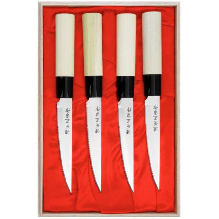Satake Megumi 420J2 Japoński Zestaw 4 Noży Do Steków w Drewnianym Etui