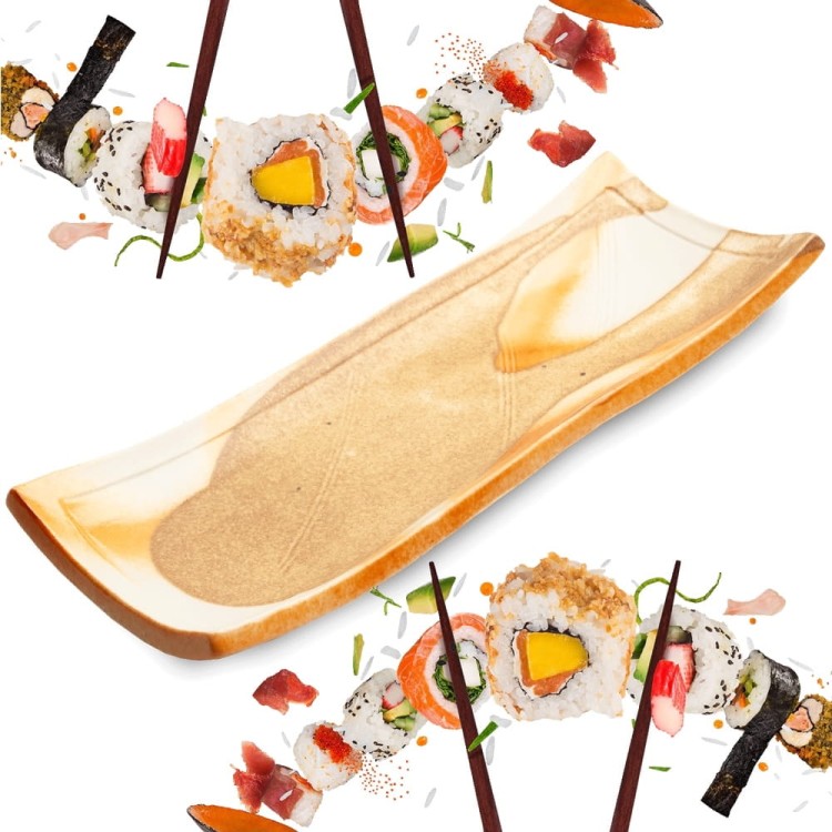 Ceramiczny Kremowo Żółty Talerz Do Serwowania Sushi 24,5cm x 9cm x 3cm EDO JAPAN