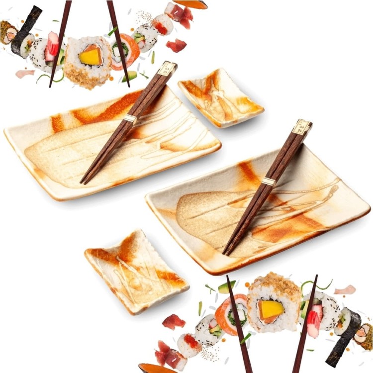 Zestaw Ceramiki Do Sushi Komplet Kurage Kremowo Żółty Ceramika Dla 2 Osób EDO JAPAN