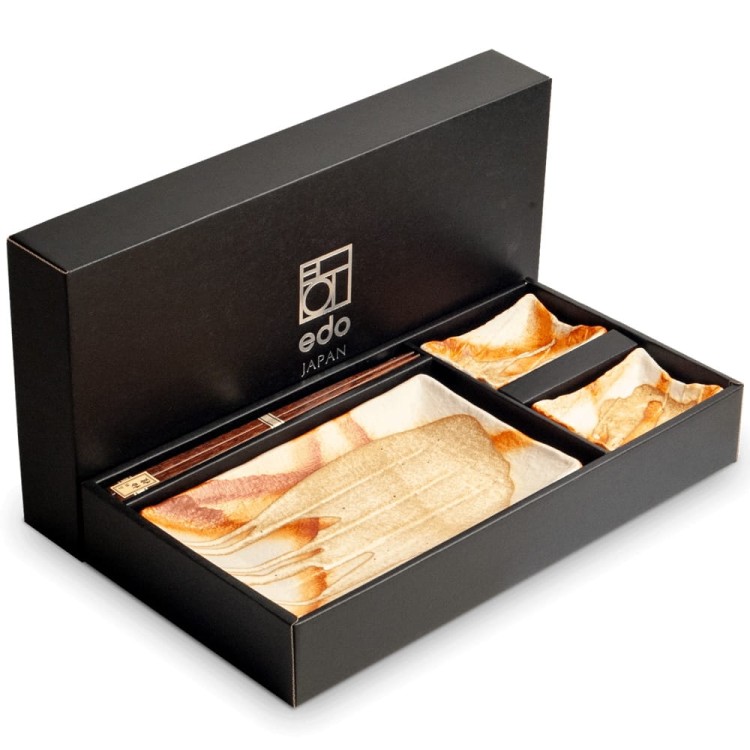 Zestaw Ceramiki Do Sushi Komplet Kurage Kremowo Żółty Ceramika Dla 2 Osób EDO JAPAN