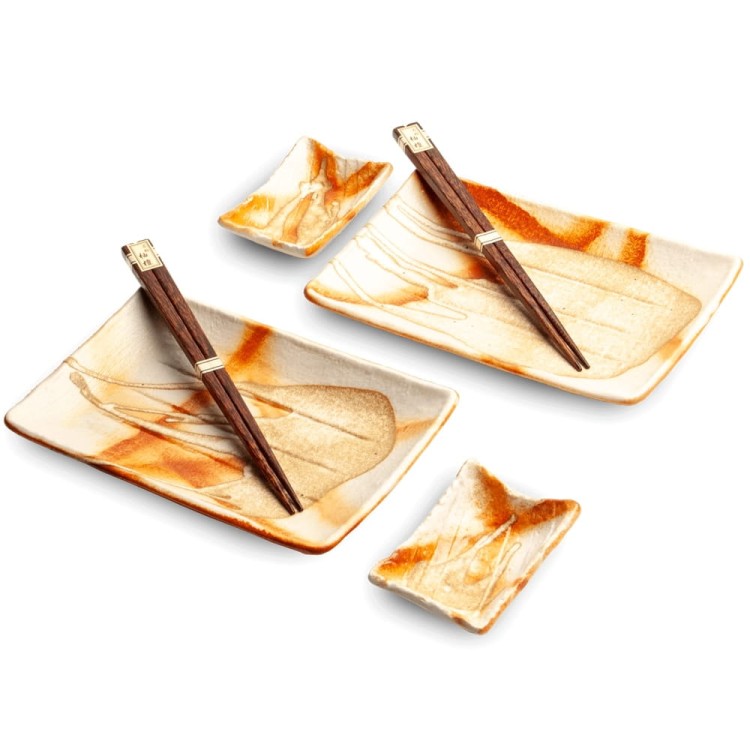 Zestaw Ceramiki Do Sushi Komplet Kurage Kremowo Żółty Ceramika Dla 2 Osób EDO JAPAN