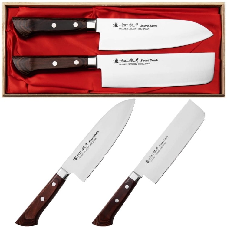 Satake Unique Shirogami#2 Japoński Zestaw 2 Noży Santoku 17cm i Nakiri 17cm