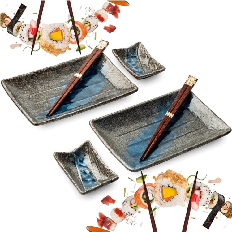 Zestaw Ceramiki Do Sushi Komplet Buru Gure Szaro Niebieski Ceramika Dla 2 Osób EDO JAPAN
