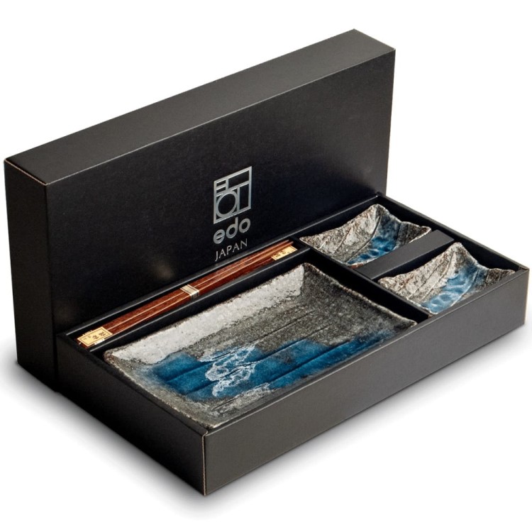 Zestaw Ceramiki Do Sushi Komplet Buru Gure Szaro Niebieski Ceramika Dla 2 Osób EDO JAPAN