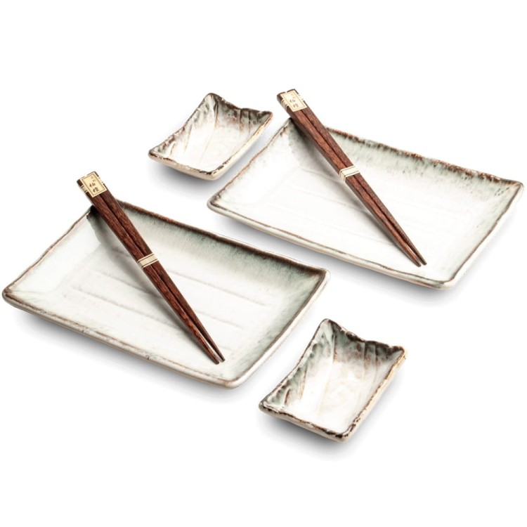 Zestaw Ceramiki Do Sushi Komplet Tsuno Kremowo-Szary Ceramika Dla 2 Osób EDO JAPAN