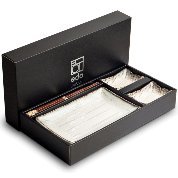 Zestaw Ceramiki Do Sushi Komplet Tsuno Kremowo-Szary Ceramika Dla 2 Osób EDO JAPAN