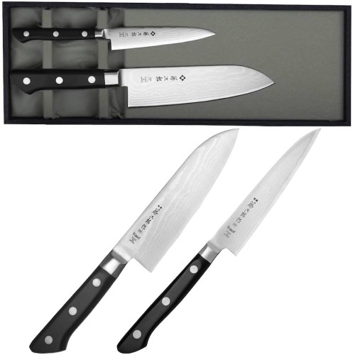 Tojiro Classic Damascus VG-10 Japoński Zestaw 2 Noży Nóż Uniwersalny 12cm i Santoku 17cm w Etui