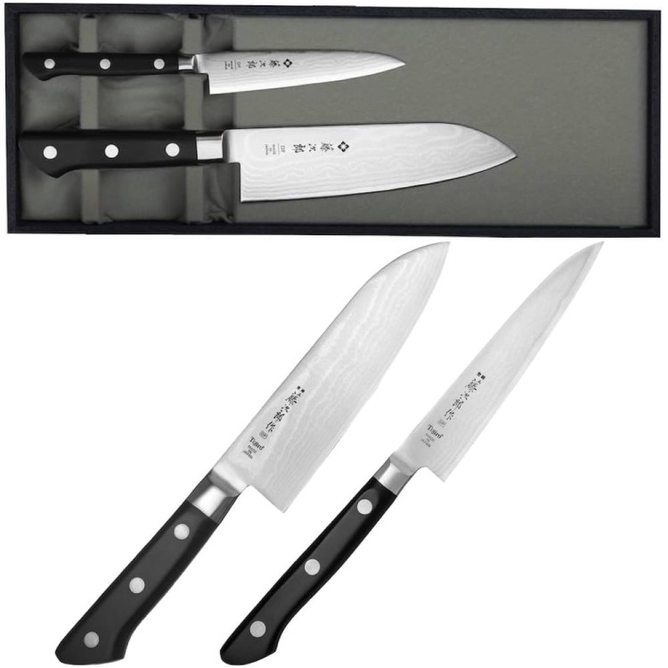 Tojiro Classic Damascus VG-10 Japoński Zestaw 2 Noży Nóż Uniwersalny 12cm i Santoku 17cm w Etui
