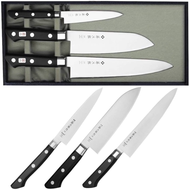 Zestaw 3 Noży Tojiro Classic VG-10 Japoński Uniwersalny 12cm i Szefa Kuchni 21cm i Santoku 17cm