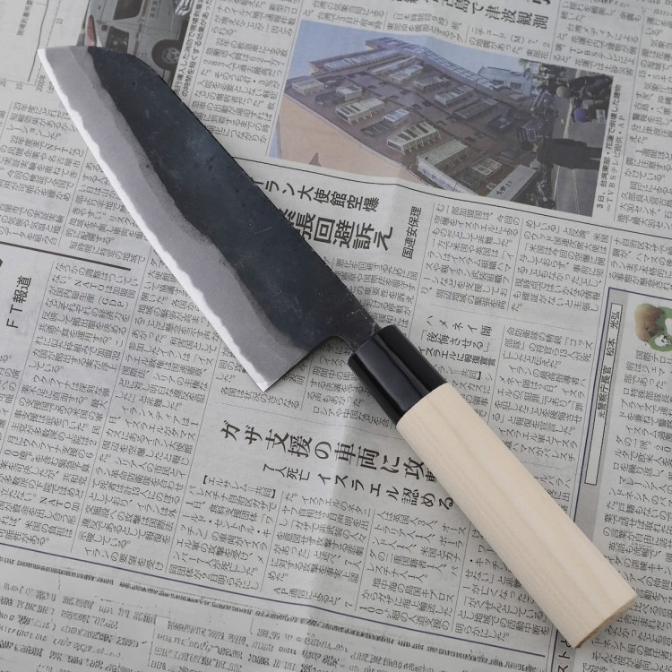 Kanetsune Aogami#2 Kurouchi Japoński Nóż Santoku 16,5cm