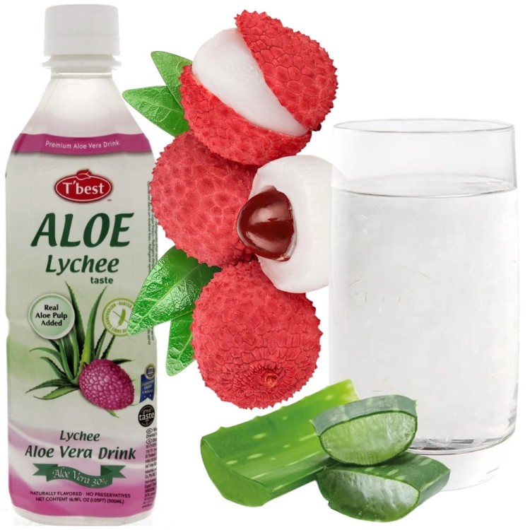 Napój Aloesowy Aloe Vera z Naturalnymi Cząsteczkami Miąższu LYCHEE 500ml T'best
