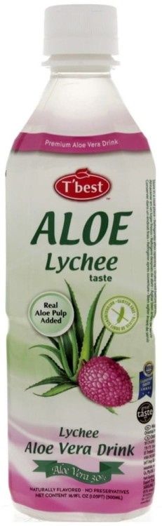 Napój Aloesowy Aloe Vera z Naturalnymi Cząsteczkami Miąższu LYCHEE 500ml T'best
