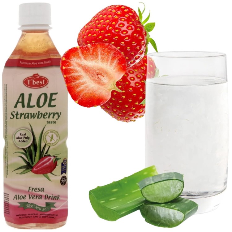 Napój Aloesowy Aloe Vera z Naturalnymi Cząsteczkami Miąższu TRUSKAWKA 500ml T'best