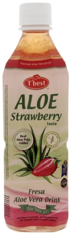 Napój Aloesowy Aloe Vera z Naturalnymi Cząsteczkami Miąższu TRUSKAWKA 500ml T'best