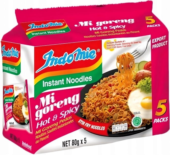 WIELOPAK Indonezyjski Makaron Zupka Stir Fry MI GORENG PEDAS Hot & Spicy Instant Noodles 5x80g INDOMIE