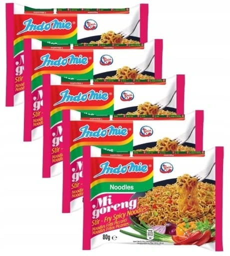 WIELOPAK Indonezyjski Makaron Zupka Stir Fry MI GORENG PEDAS Hot & Spicy Instant Noodles 5x80g INDOMIE