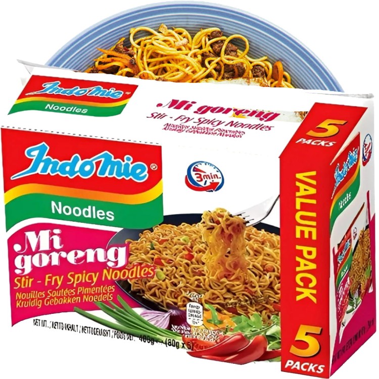 WIELOPAK Indonezyjski Makaron Zupka Stir Fry MI GORENG PEDAS Hot & Spicy Instant Noodles 5x80g INDOMIE