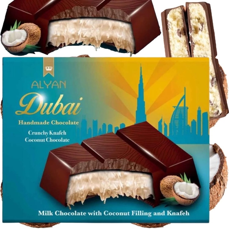 Dubajska Czekolada Mleczna z Nadzieniem Kokosowym i Kunafą 100g ALYAN