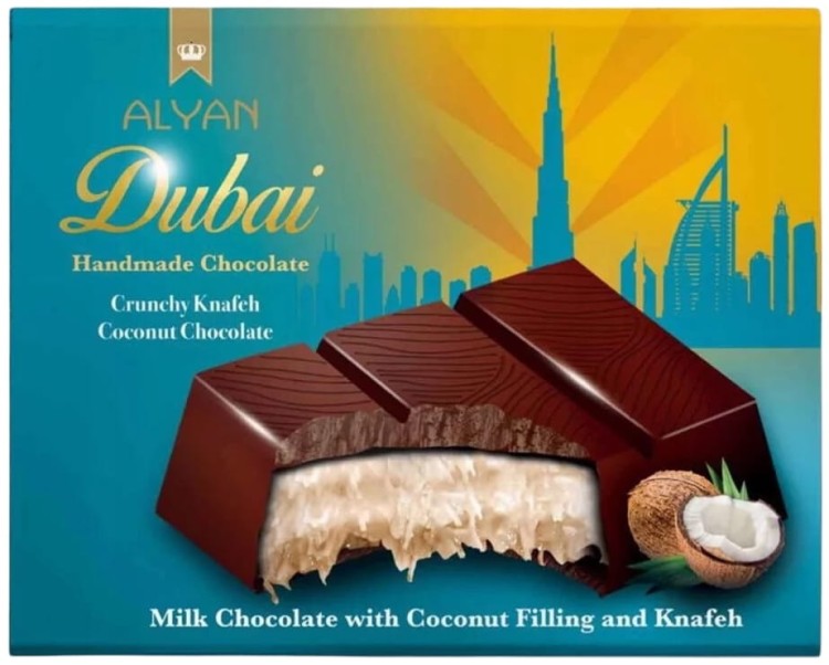 Dubajska Czekolada Mleczna z Nadzieniem Kokosowym i Kunafą 100g ALYAN