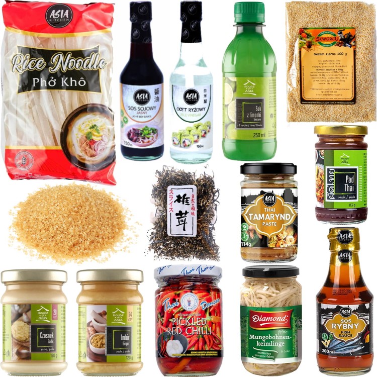 Zestaw Składników Do Przygotowania Tajskiego Makaronu PAD THAI 14 Produktów
