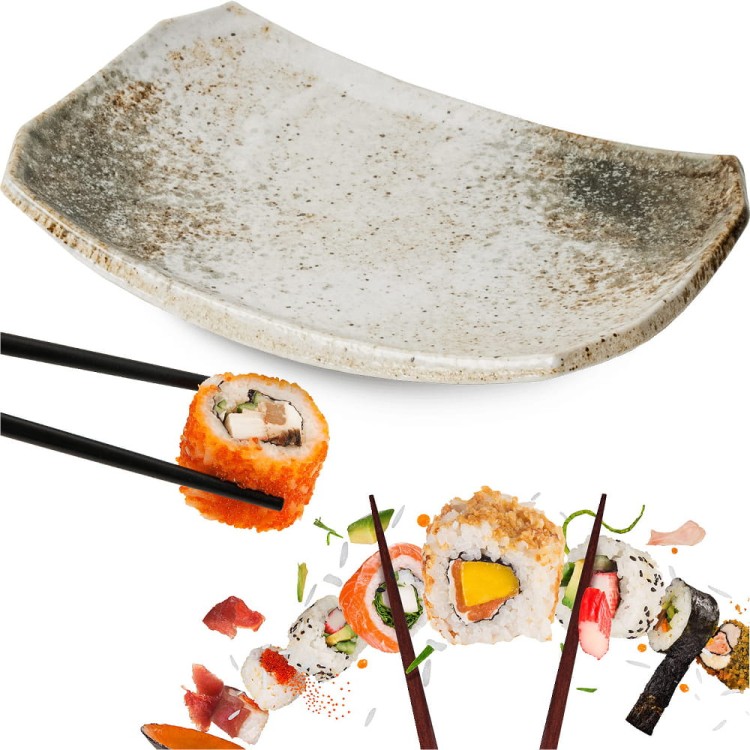 Ceramiczny Jasny Talerz Do Serwowania Sushi HIKARI 22cm x 15cm EDO JAPAN